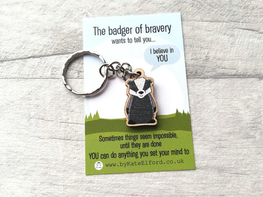 Badger Of Bravery Wooden Keyring