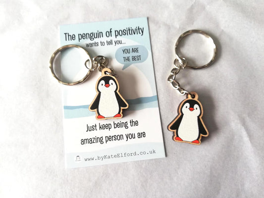 Penguin Of Positivity Wooden Keyring