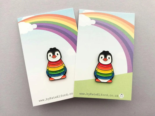 Rainbow Penguin Pin - Glitter or Gloss Available