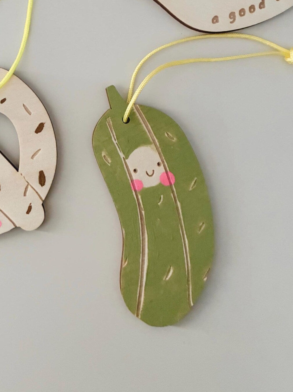 Smiley Gherkin Wooden Decoration