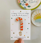 Smiley Candy Cane Pin Badge