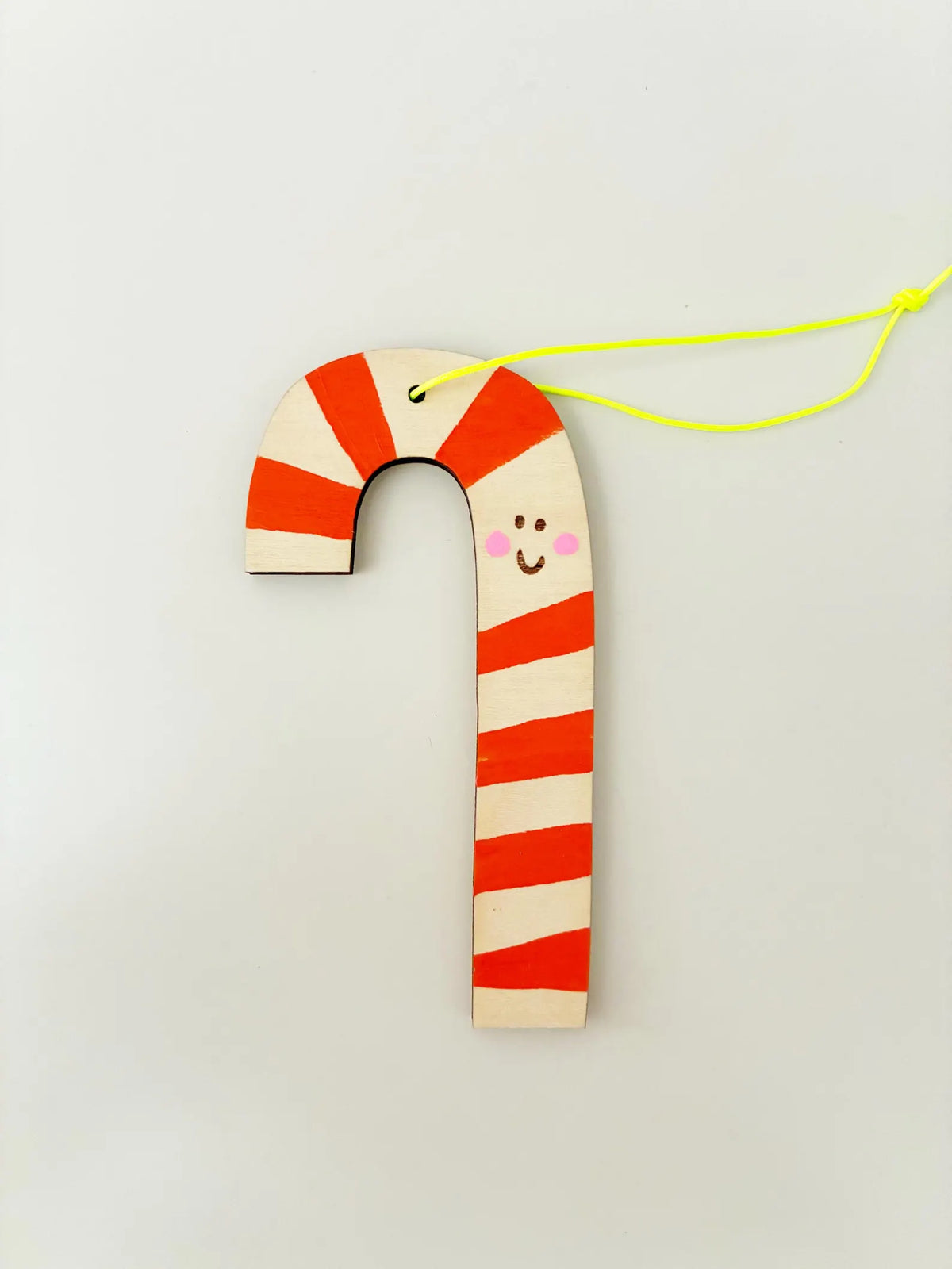 Smiley Candy Cane Wooden Decoration