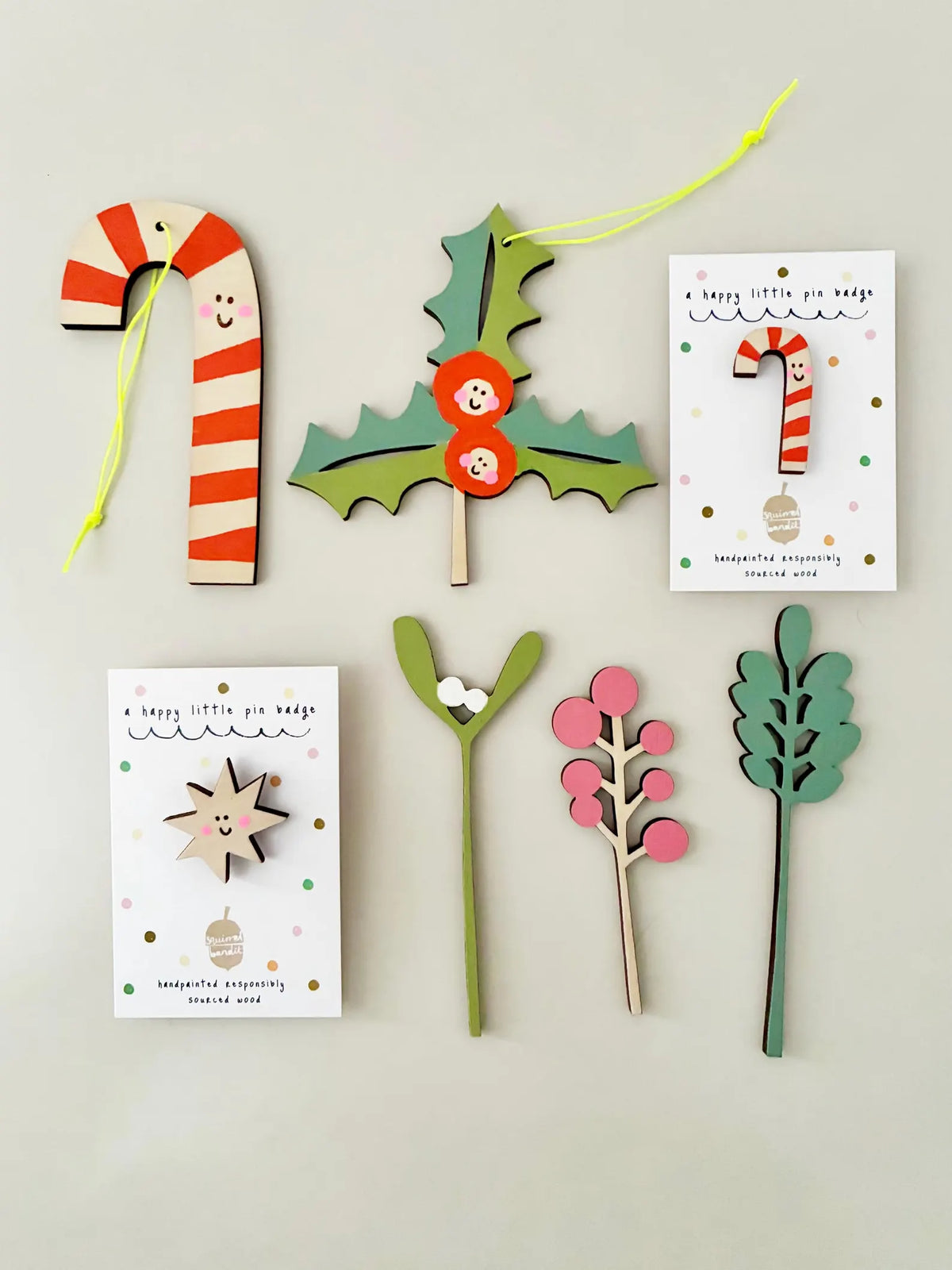 Smiley Candy Cane Wooden Decoration