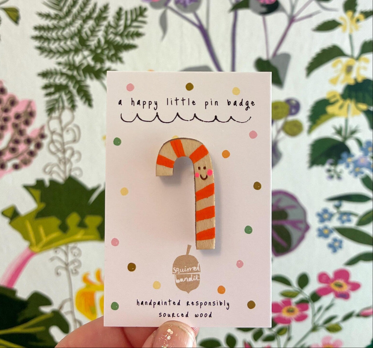 Smiley Candy Cane Pin Badge