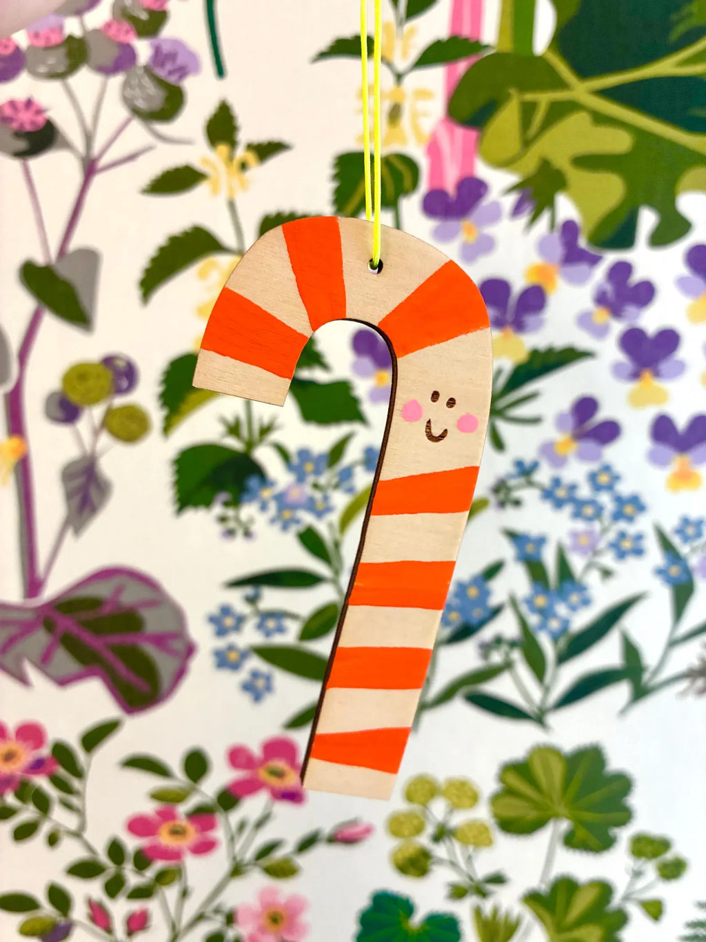 Smiley Candy Cane Wooden Decoration
