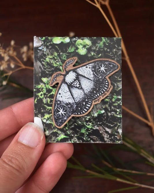 Wooden Moth Pin Badge