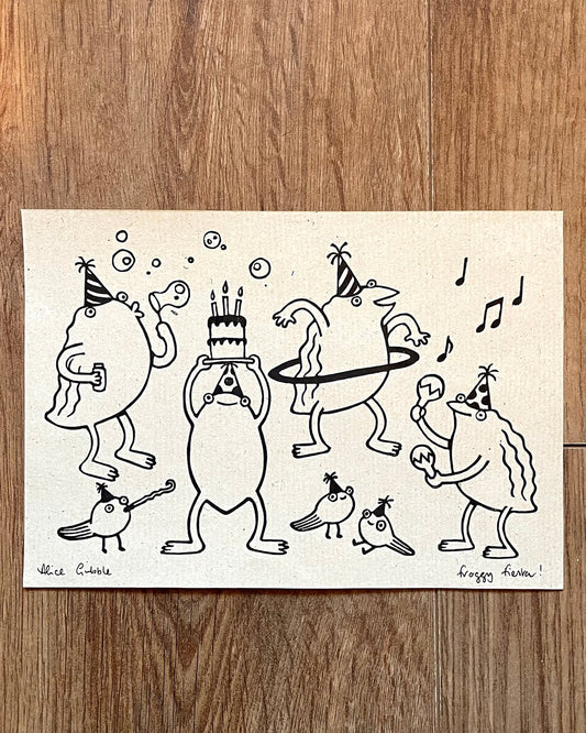 Froggy Fiesta A5 Lino Print