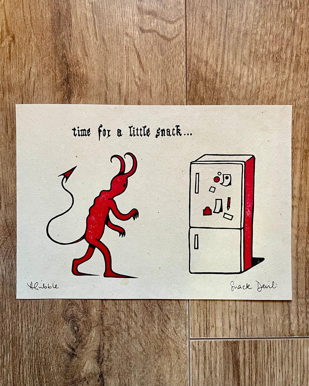 Snack Devil A5 Lino Print