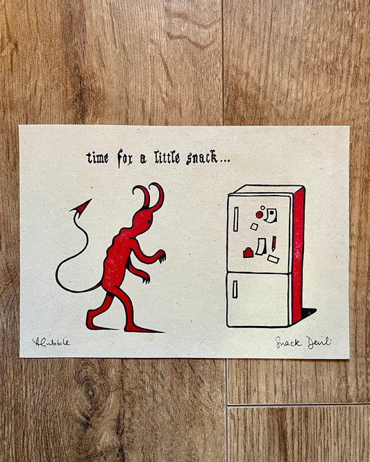 Snack Devil A5 Lino Print