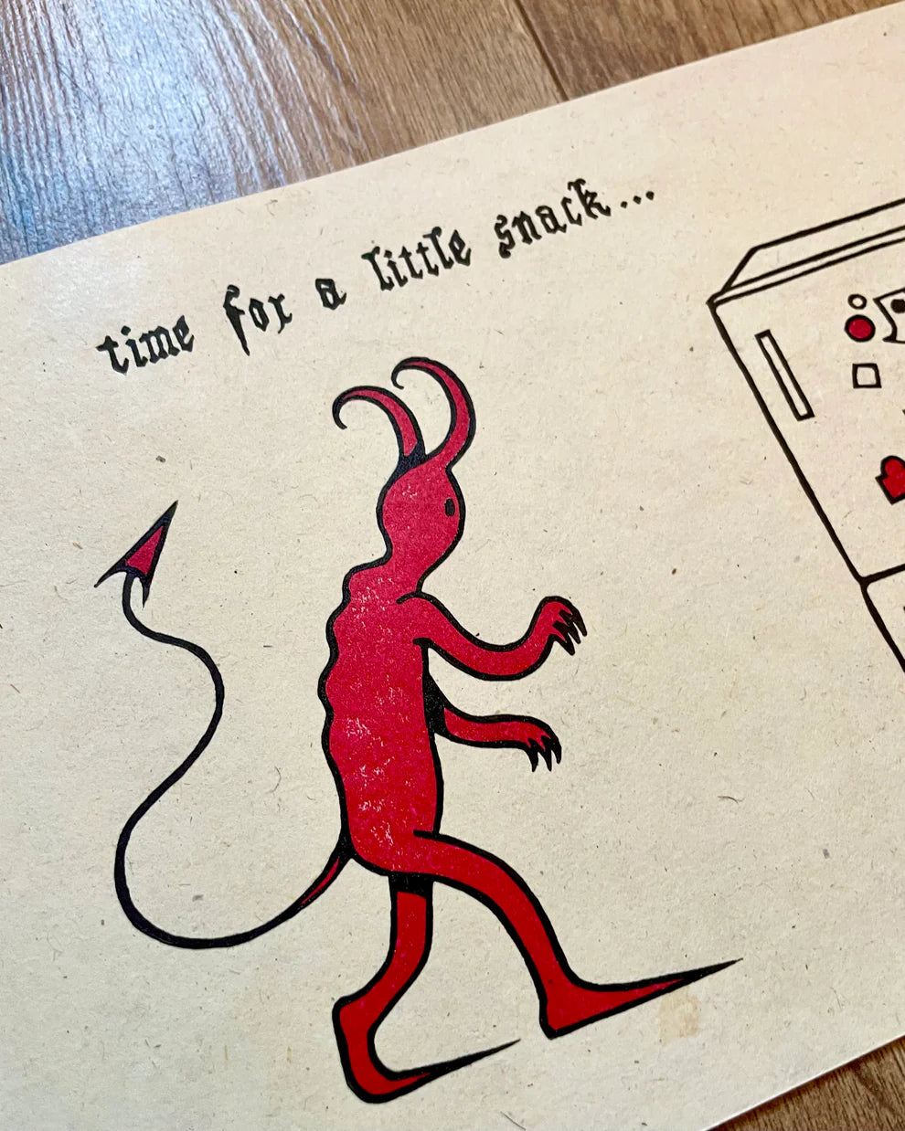 Snack Devil A5 Lino Print