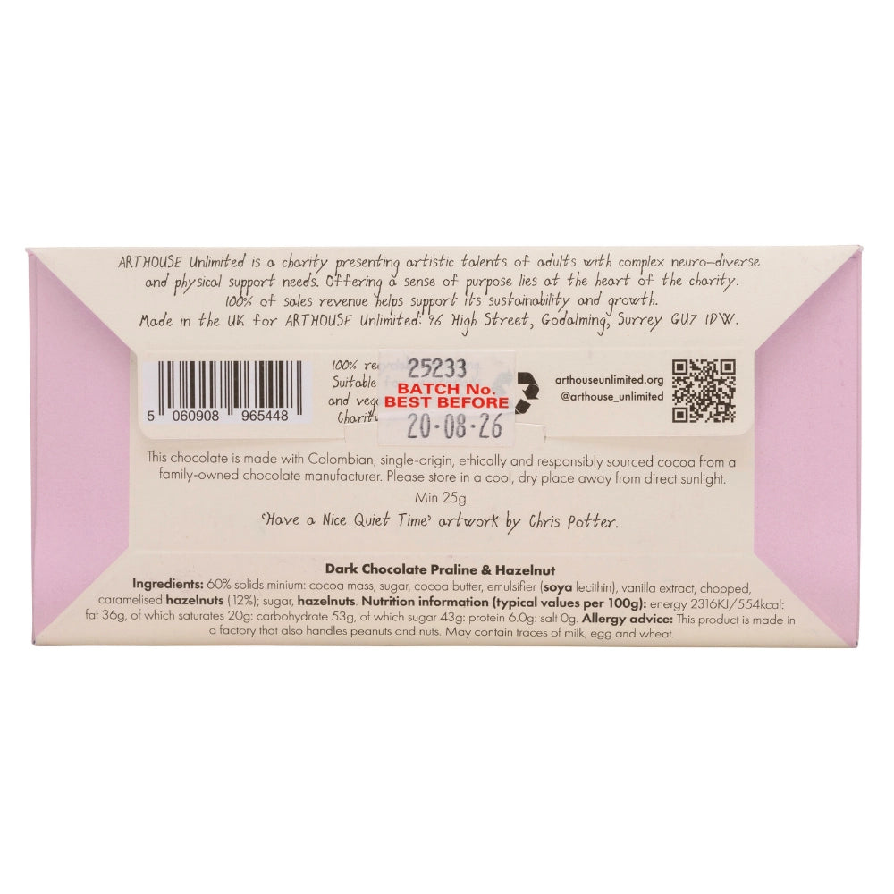 Dark Chocolate Praline & Hazelnut 'Have A Nice Quiet Time' Joy Sized Bar