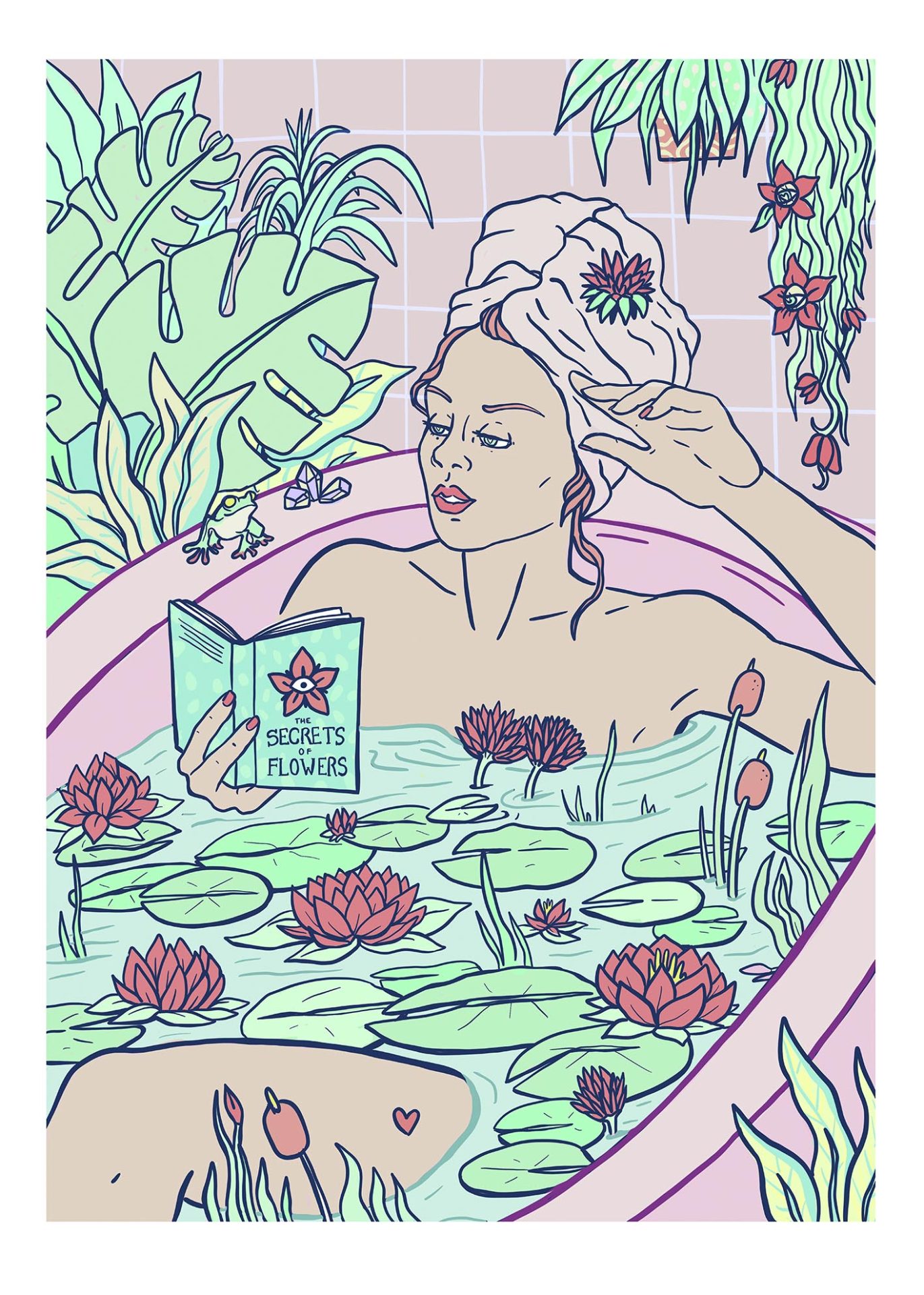 'Flowers, Bath And A Lily Pond' A5 Print