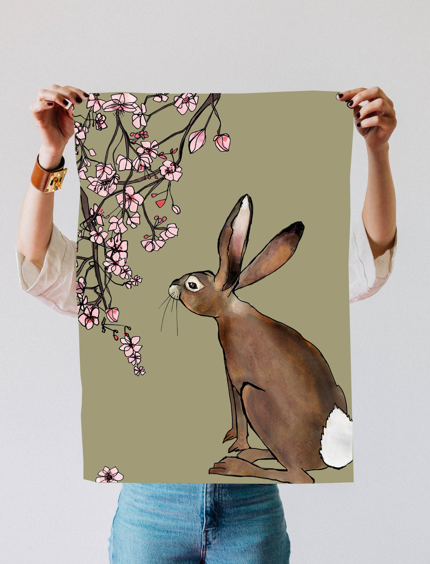 Spring Hare Tea Towel