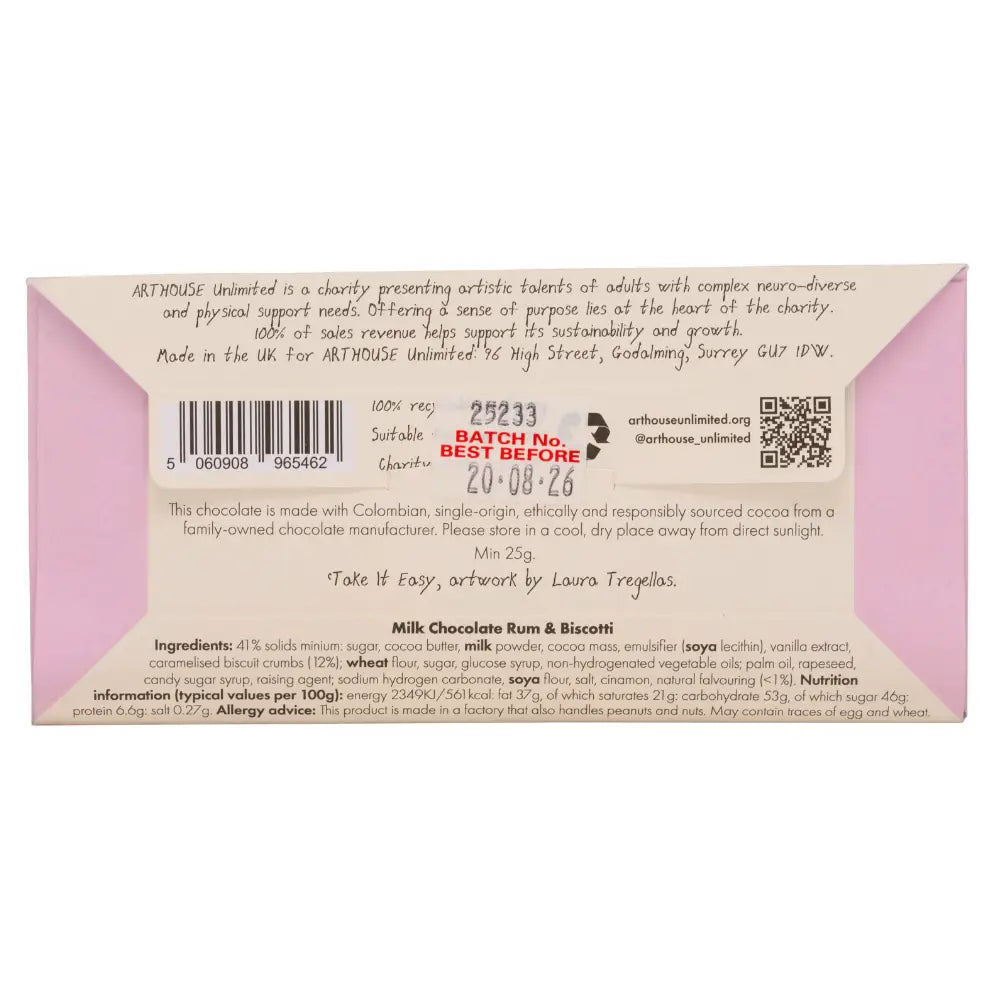 Milk Chocolate Rum & Biscotti 'Take It Easy' Joy Sized Bar