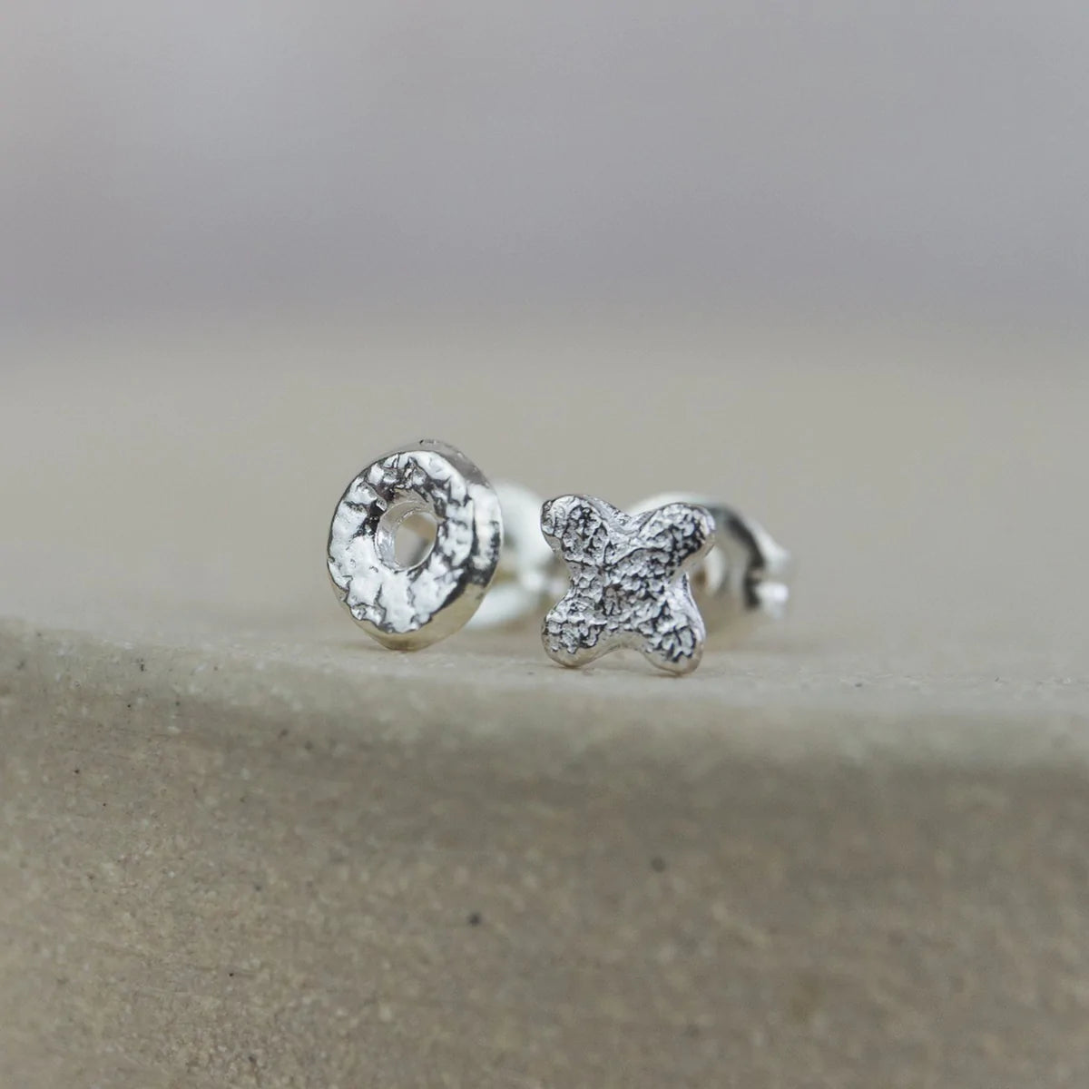 Hugs & Kisses Sterling Silver Mini Stud Earrings
