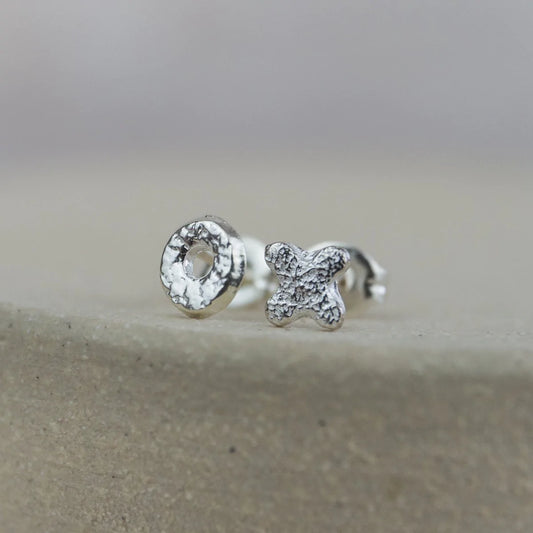 Hugs & Kisses Sterling Silver Mini Stud Earrings