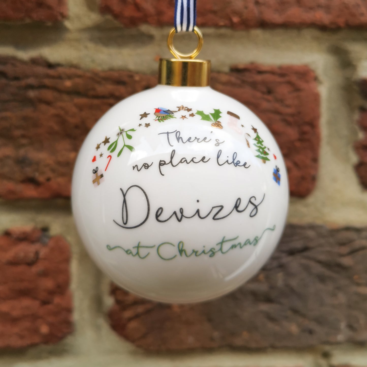 'There's No Place Like Devizes At Christmas' Ceramic Christmas Bauble