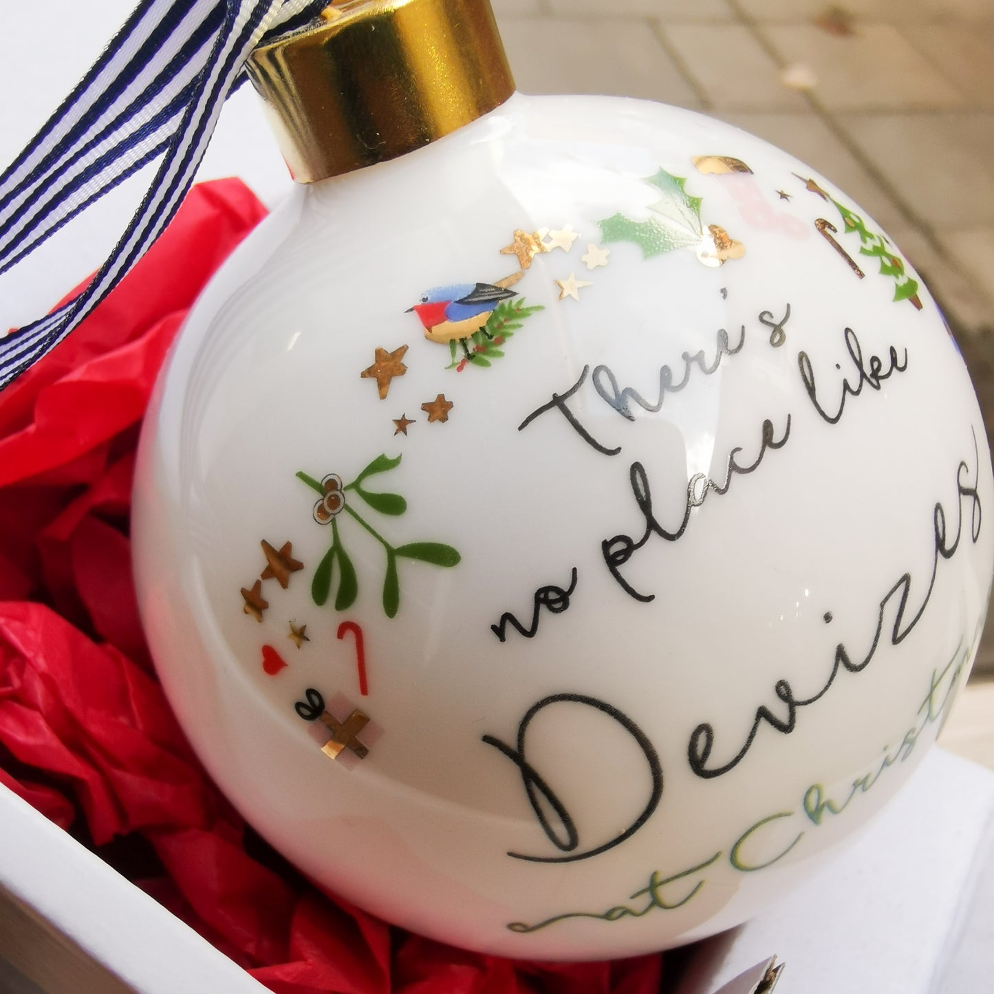 'There's No Place Like Devizes At Christmas' Ceramic Christmas Bauble