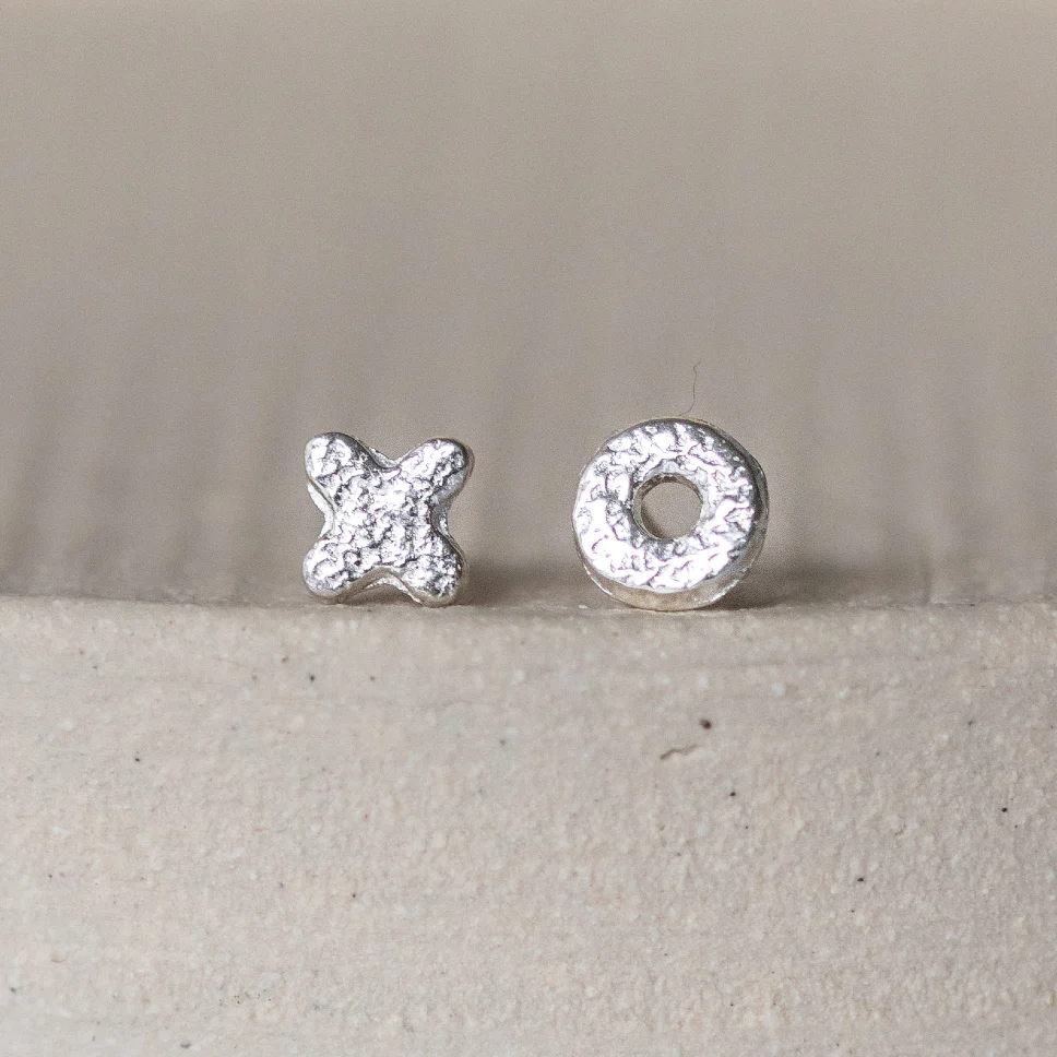 Hugs & Kisses Sterling Silver Mini Stud Earrings