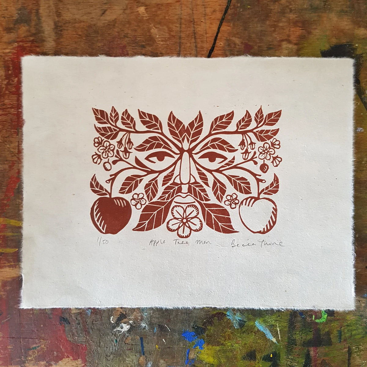 Apple Tree Man Original Linocut Print